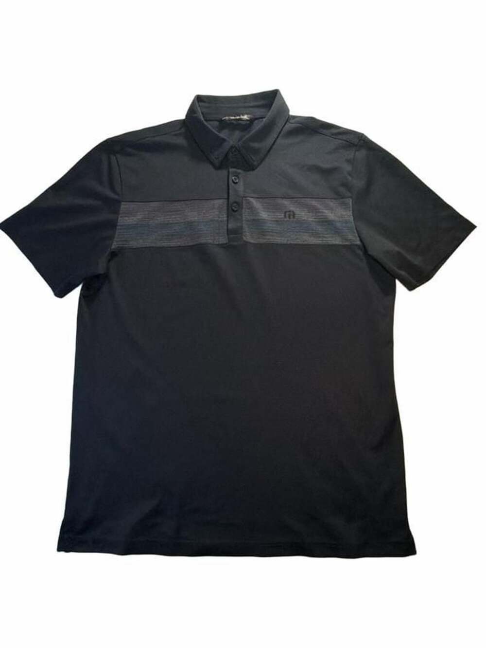 TravisMathew Polo Size L Black Chest Stripe Golf Shirt Buisness Casual